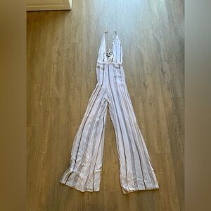 Faithfull the Brand Cream and Brown Striped Jumpsuit